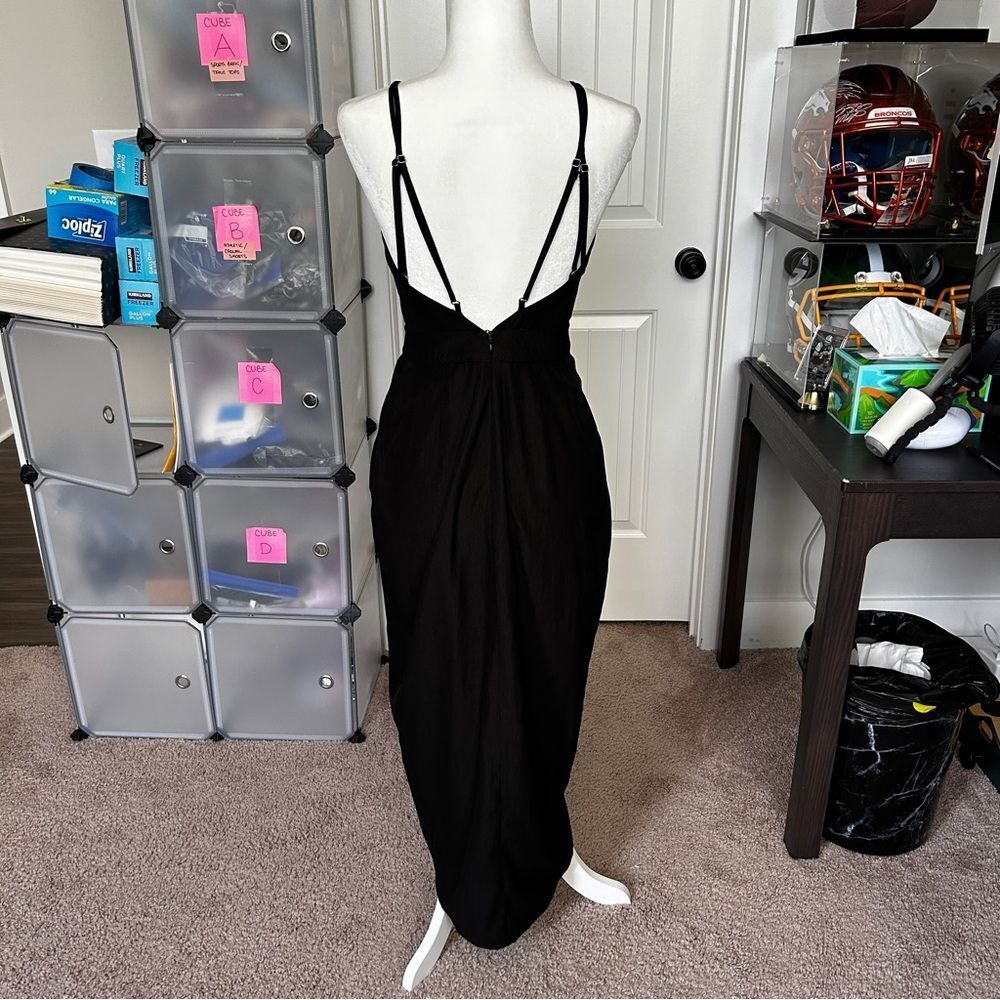 Minty Meets Munt Womens Black Front Slit Adjustable Strap Midi Dress Size Small - Picture 2 of 9